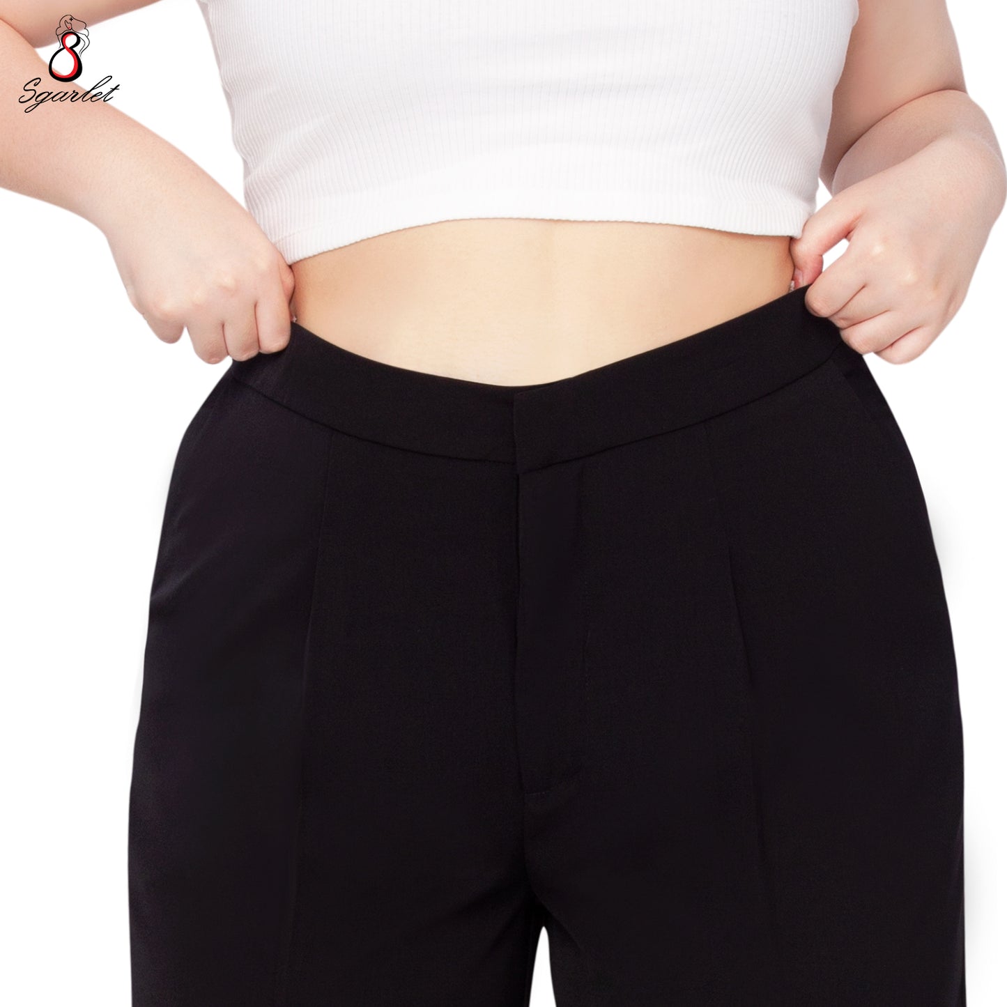 Sgarlet กางเกงขายาวไซส์ใหญ่ทรงขาบาน พรางต้นขา ผ้าไม่ต้องรีด สีดำ/เทา FLW089