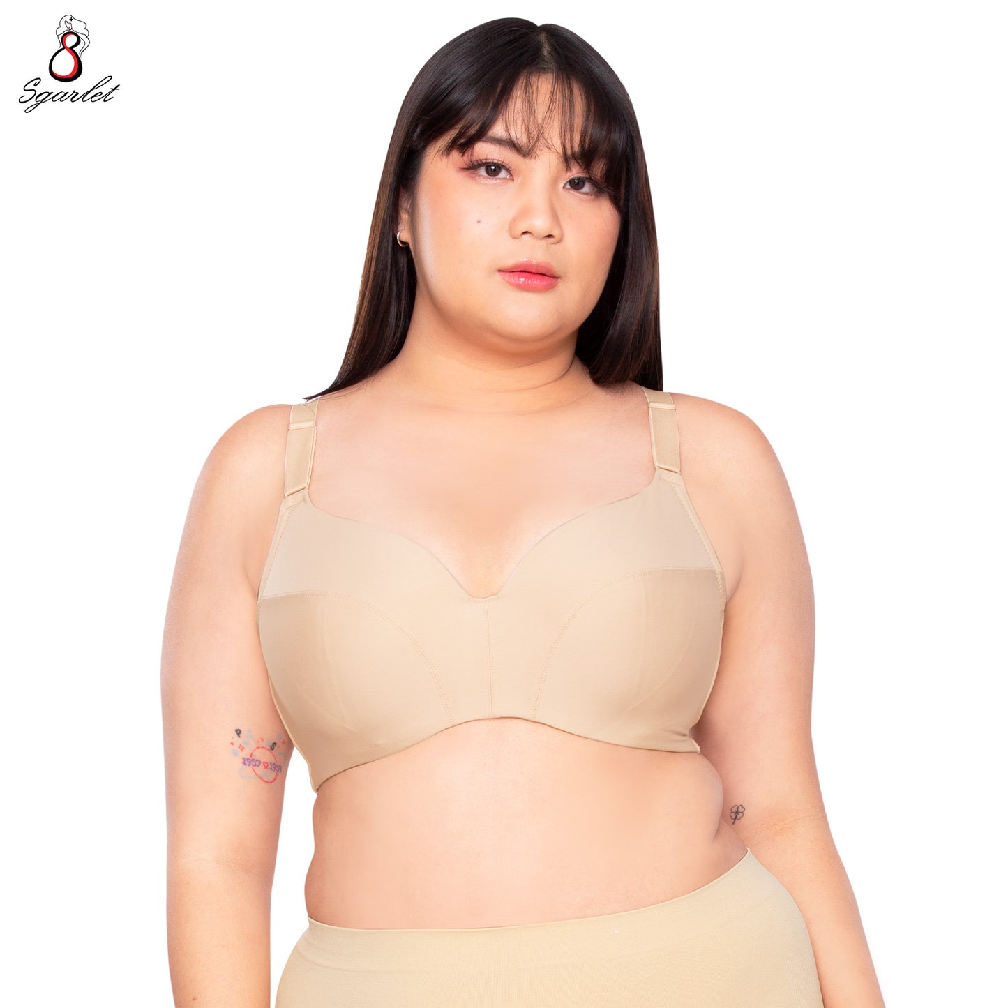 Sgarlet เสื้อในไซส์ใหญ่มีโครง ฟองน้ำบาง เก็บเนื้อส่วนเกินรอบลำตัว สีดำ/เนื้อ MB1762