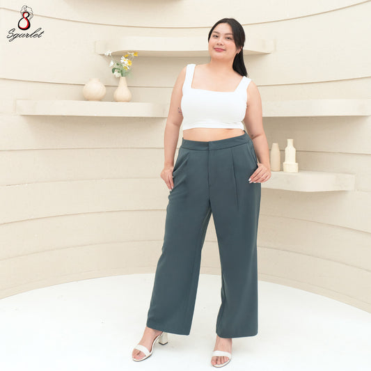 Sgarlet กางเกงขายาวไซส์ใหญ่ทรงขาบาน พรางต้นขา ผ้าไม่ต้องรีด สีดำ/เทา FLW089