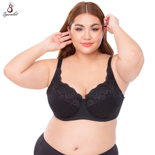 Sgarlet เสื้อในไซส์ใหญ่มีโครง เก็บทรงคัพ โอบกระชับรอบตัว ผ้าลูกไม้ สีดำ/โอลด์โรส MB1737