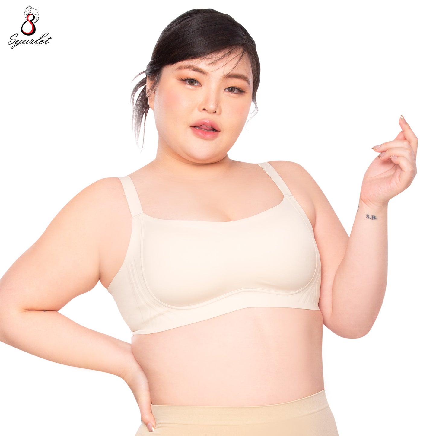 Sgarlet Jolie bra เสื้อในไซส์ใหญ่ไร้รอยต่อไร้โครง เก็บกระชับ ผ้าพลางเนินอก สีเนื้อ/ฟ้าอมเทา MB1524