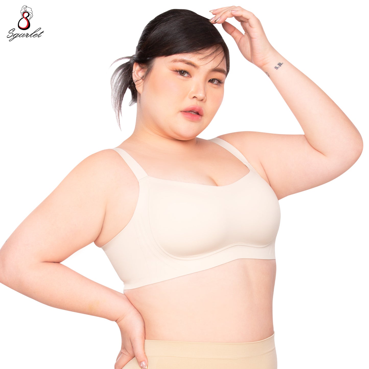 Sgarlet Jolie bra เสื้อในไซส์ใหญ่ไร้รอยต่อไร้โครง เก็บกระชับ ผ้าพลางเนินอก สีเนื้อ/ฟ้าอมเทา MB1524