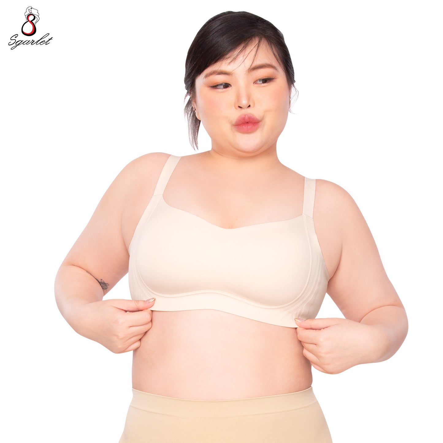 Sgarlet Jolie bra เสื้อในไซส์ใหญ่ไร้รอยต่อไร้โครง เก็บกระชับ ผ้าพลางเนินอก สีเนื้อ/ฟ้าอมเทา MB1524