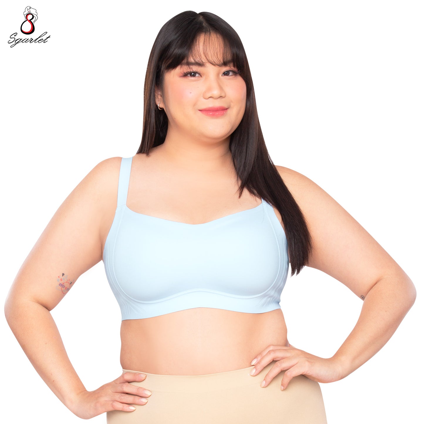 Sgarlet Jolie bra เสื้อในไซส์ใหญ่ไร้รอยต่อไร้โครง เก็บกระชับ ผ้าพลางเนินอก สีเนื้อ/ฟ้าอมเทา MB1524