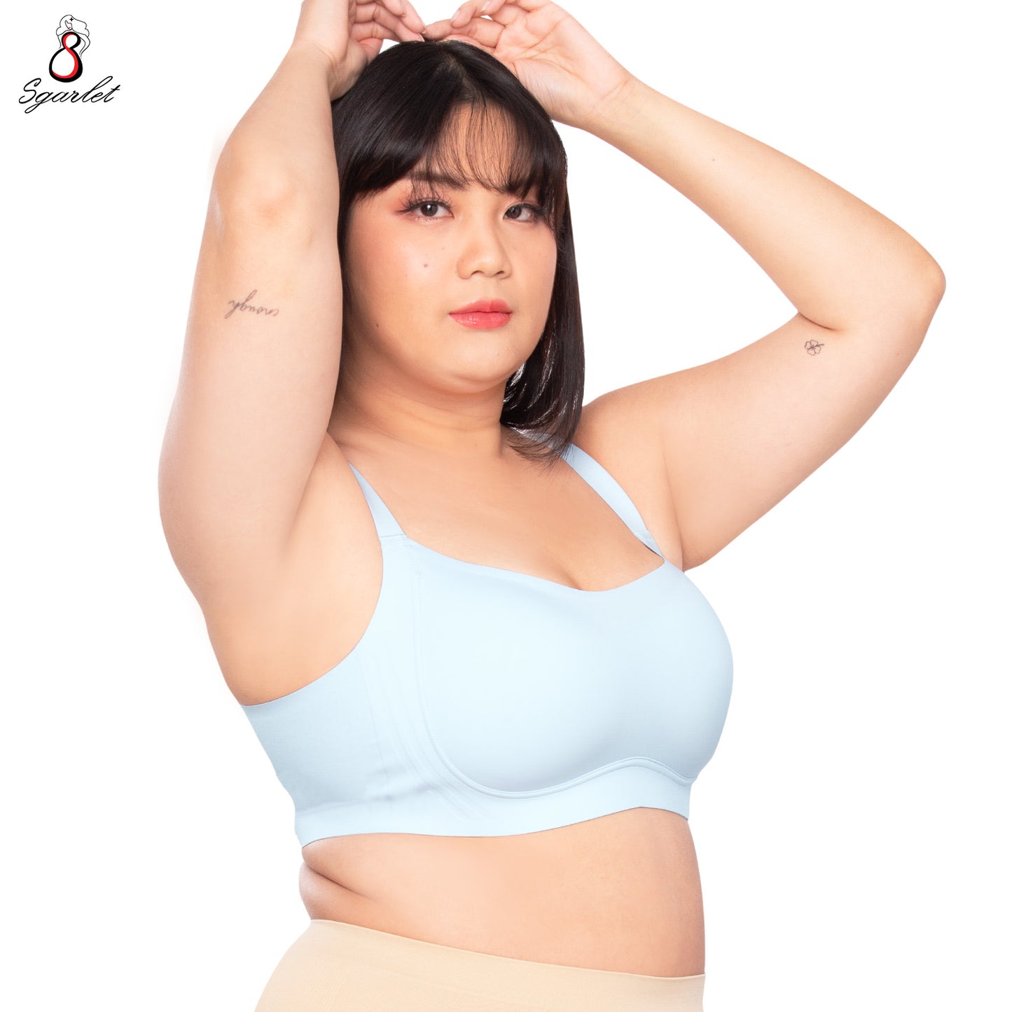 Sgarlet Jolie bra เสื้อในไซส์ใหญ่ไร้รอยต่อไร้โครง เก็บกระชับ ผ้าพลางเนินอก สีเนื้อ/ฟ้าอมเทา MB1524