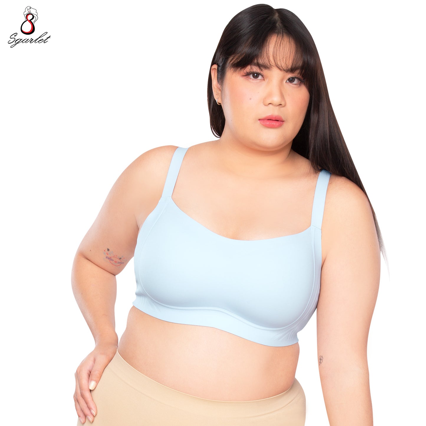 Sgarlet Jolie bra เสื้อในไซส์ใหญ่ไร้รอยต่อไร้โครง เก็บกระชับ ผ้าพลางเนินอก สีเนื้อ/ฟ้าอมเทา MB1524