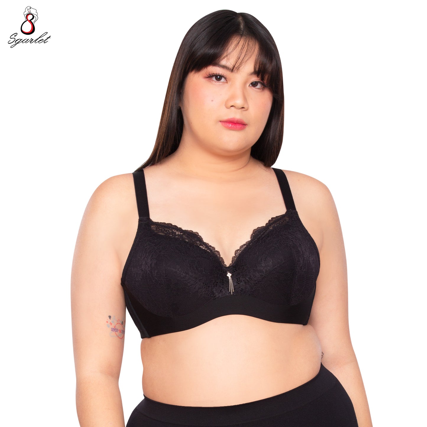 Sgarlet เสื้อในไซส์ใหญ่มีโครง เต้าผ้าลูกไม้ เก็บกระชับทรง สีดำ/เนื้อ MB1760