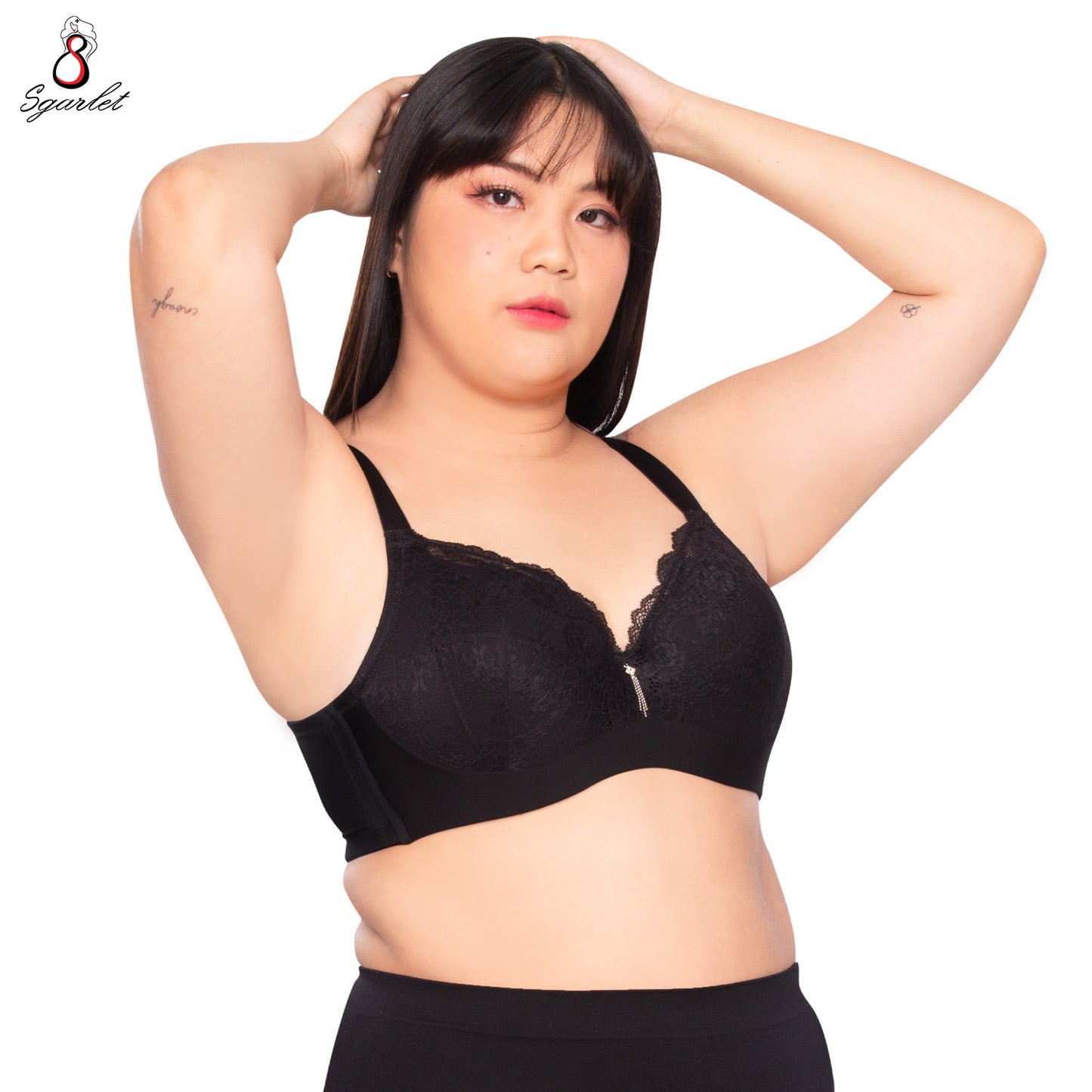 Sgarlet เสื้อในไซส์ใหญ่มีโครง เต้าผ้าลูกไม้ เก็บกระชับทรง สีดำ/เนื้อ MB1760