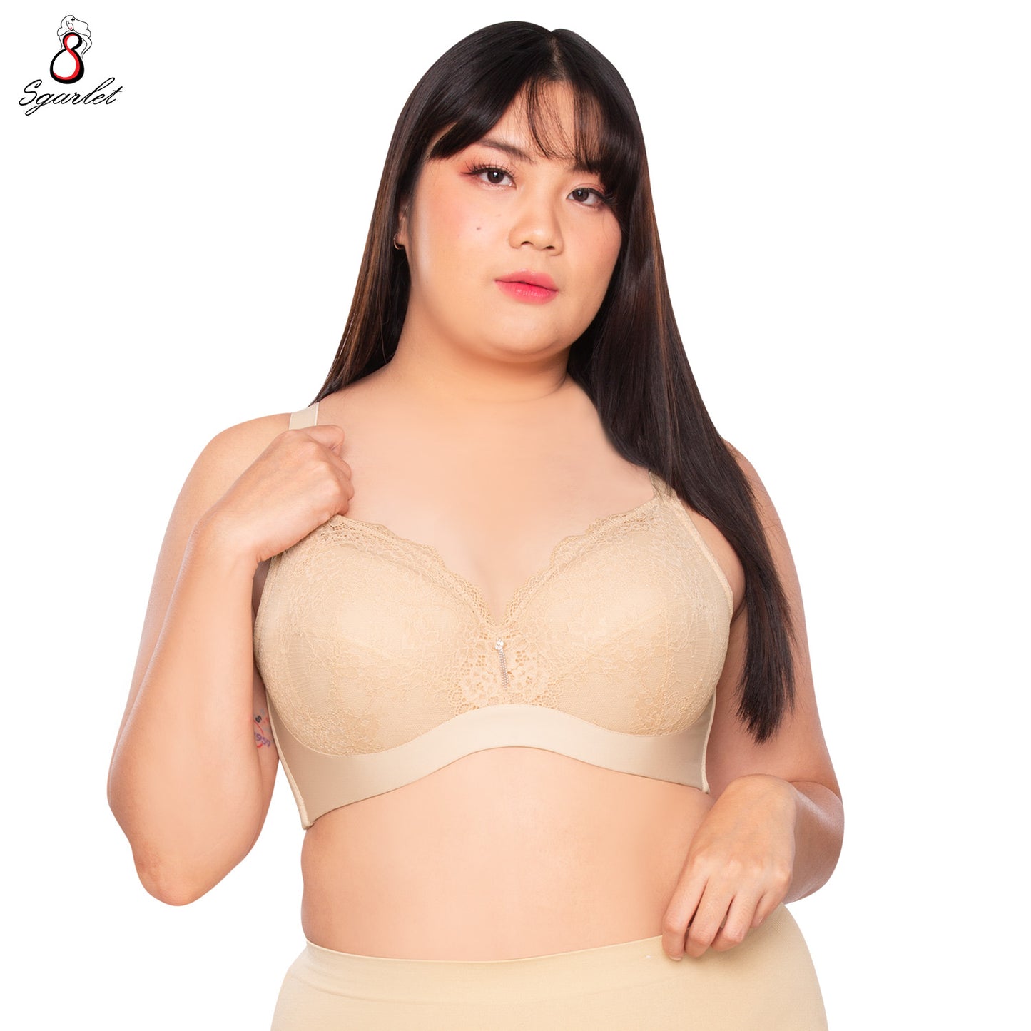 Sgarlet เสื้อในไซส์ใหญ่มีโครง เต้าผ้าลูกไม้ เก็บกระชับทรง สีดำ/เนื้อ MB1760