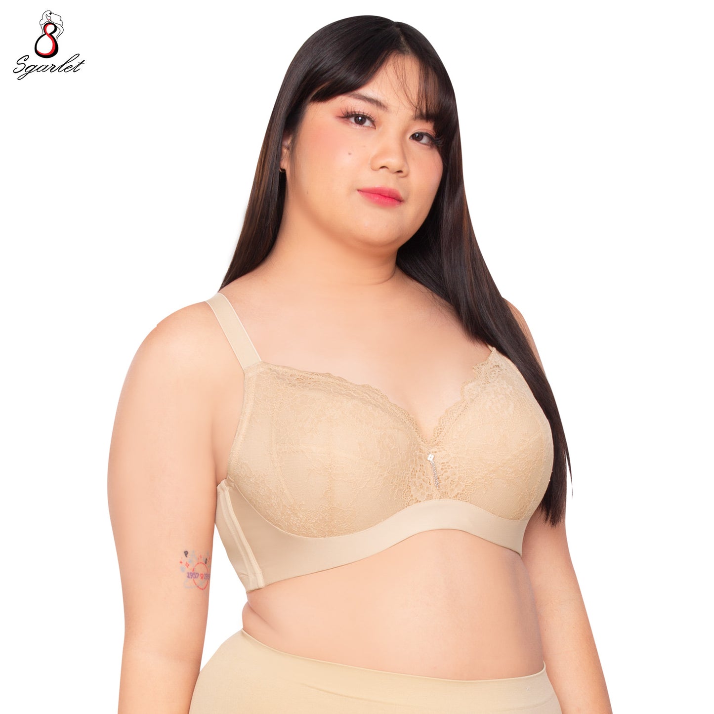 Sgarlet เสื้อในไซส์ใหญ่มีโครง เต้าผ้าลูกไม้ เก็บกระชับทรง สีดำ/เนื้อ MB1760
