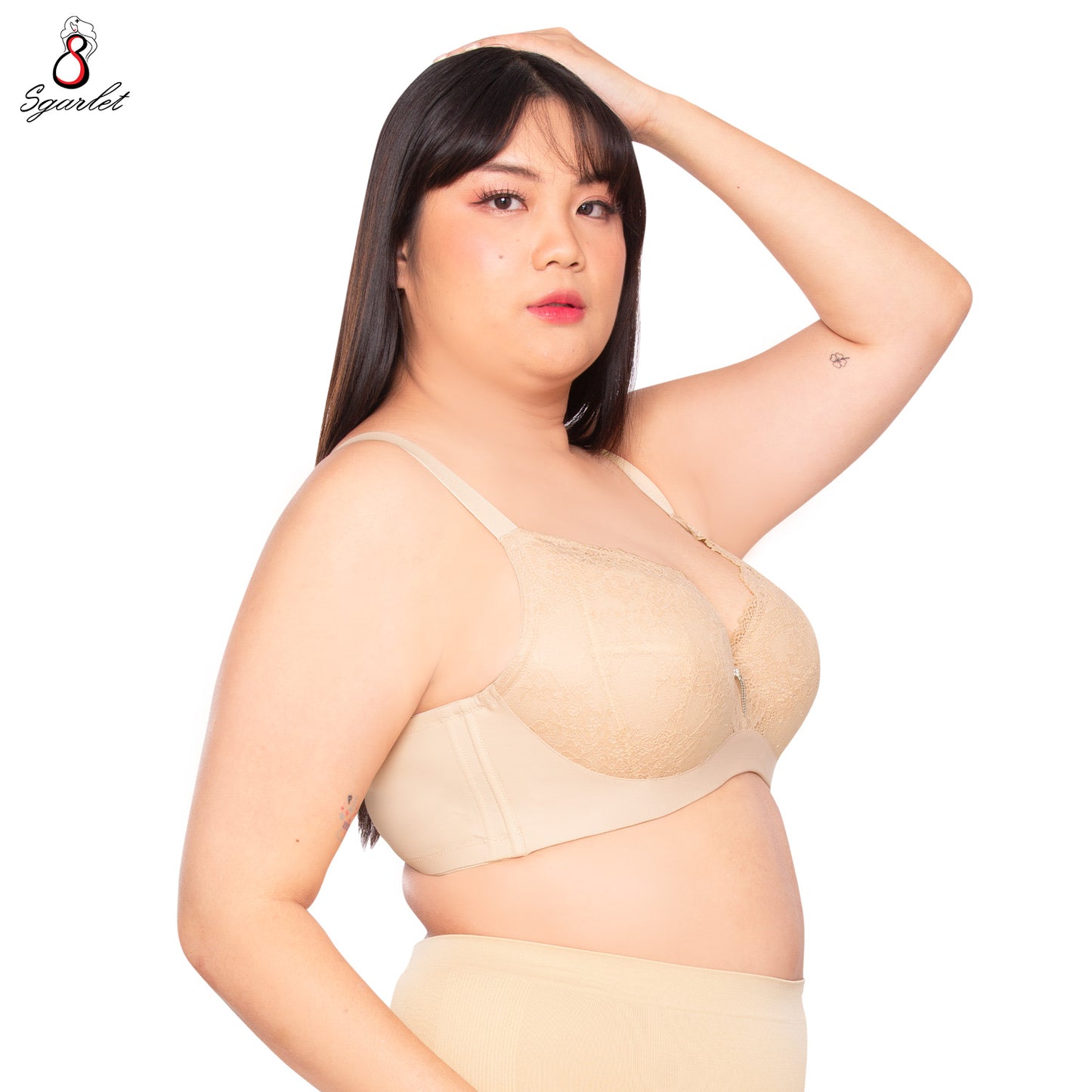 Sgarlet เสื้อในไซส์ใหญ่มีโครง เต้าผ้าลูกไม้ เก็บกระชับทรง สีดำ/เนื้อ MB1760