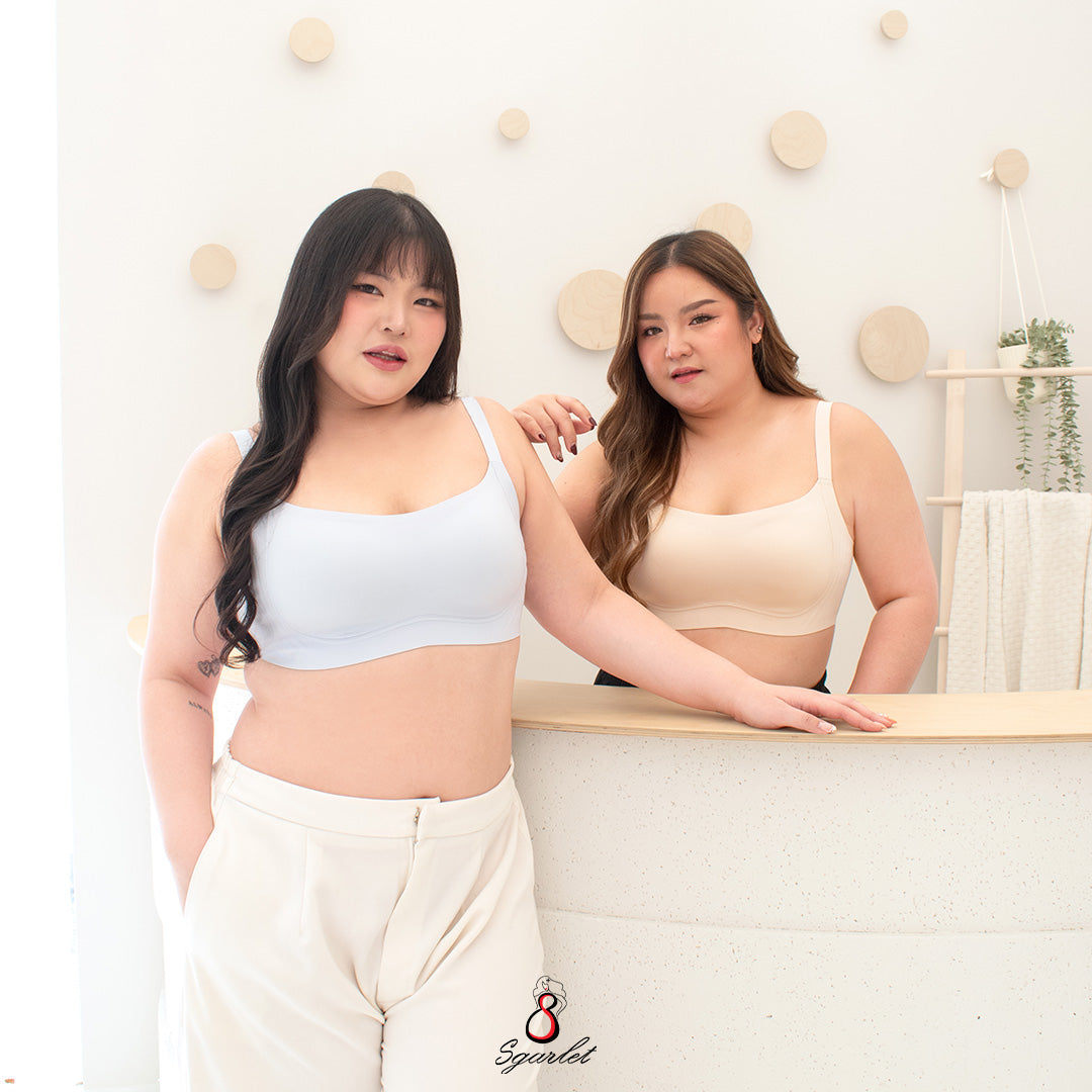 Sgarlet Jolie bra เสื้อในไซส์ใหญ่ไร้รอยต่อไร้โครง เก็บกระชับ ผ้าพลางเนินอก สีเนื้อ/ฟ้าอมเทา MB1524