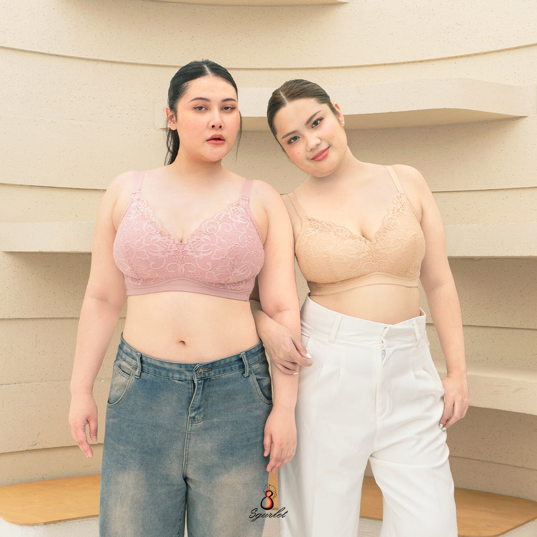 Sgarlet เสื้อในไซส์ใหญ่ไร้โครงสบายคัพ เก็บส่วนเกิน ผ้าลูกไม้ สีดำ/ชมพูอ่อน /สีเนื้อ MB1512