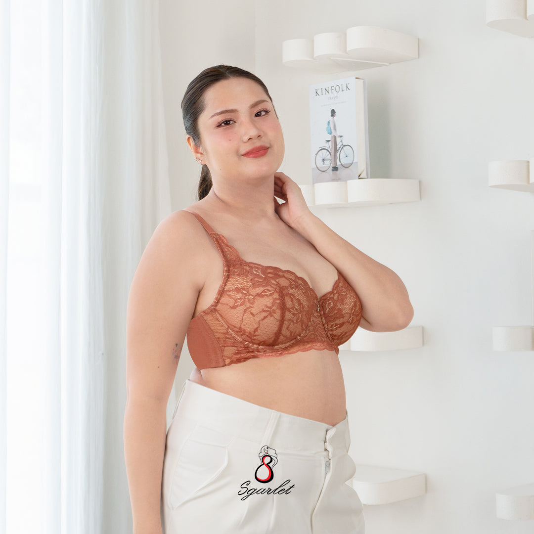 Sgarlet Plus Size Underwire Bra สำหรับสาวอวบที่ต้องการทรงอกกลมสวย มีโครง เก็บทรงคัพ ผ้าลูกไม้ MB1721  สีดำ/สีเนื้อ/สีชาเย็น