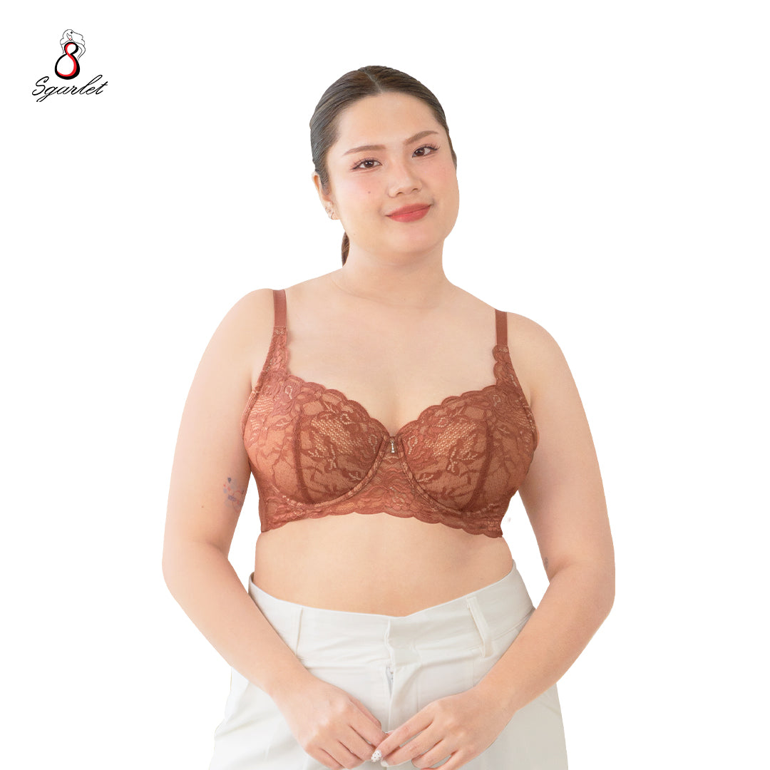 Sgarlet Plus Size Underwire Bra สำหรับสาวอวบที่ต้องการทรงอกกลมสวย มีโครง เก็บทรงคัพ ผ้าลูกไม้ MB1721  สีดำ/สีเนื้อ/สีชาเย็น